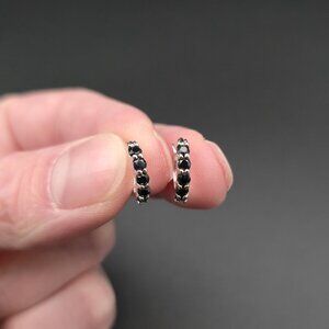 Sterling Silver Dark Sapphire Small Hoop Earrings A7013